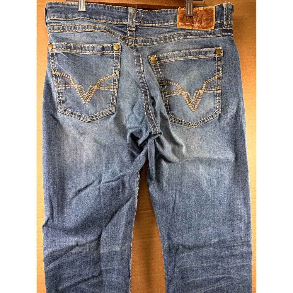 Rock 47 by Wrangler Jeans Mens 33x33 Blue Straight Leg Distressed Denim